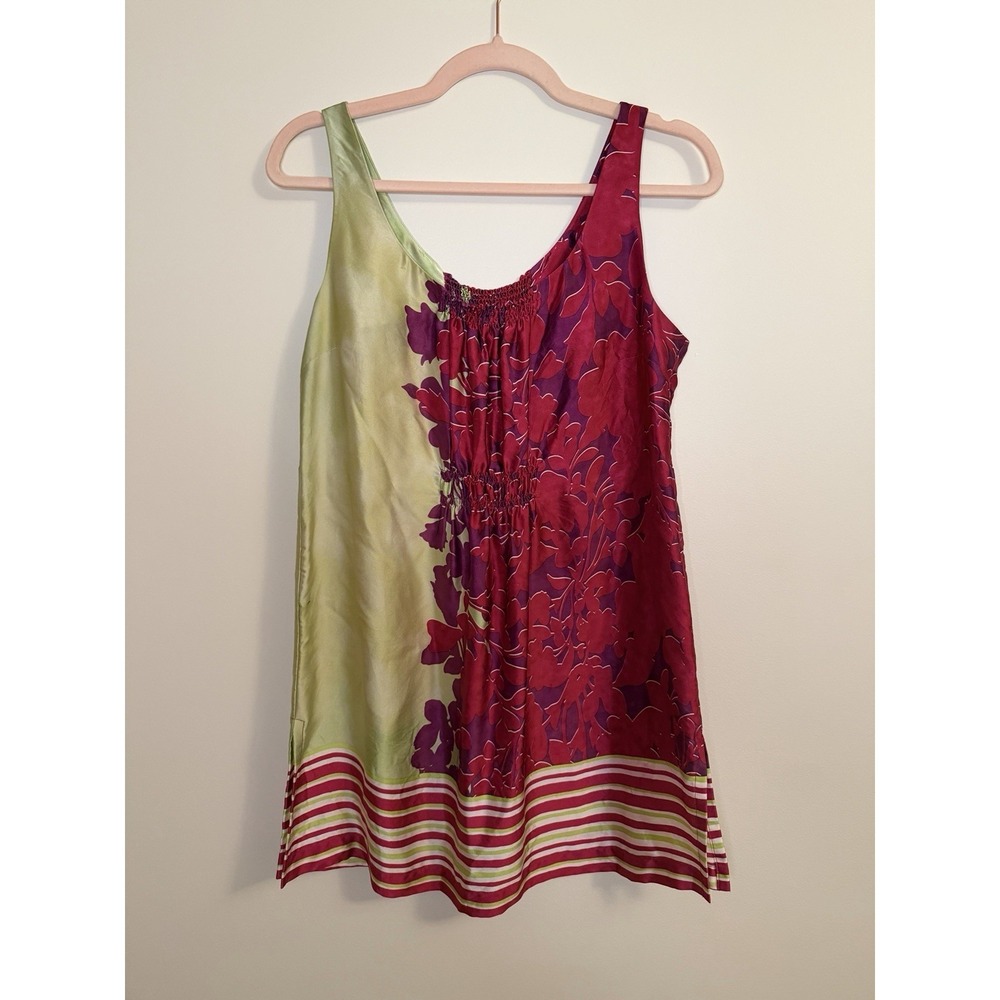 Y2K Style Cabi Cosmo Silk Floral Tunic Top Tank Pink Green Size M